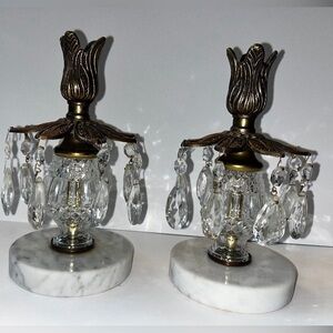 Vintage Italian Marble Brass Candle Holders with Crystal
Prisms
